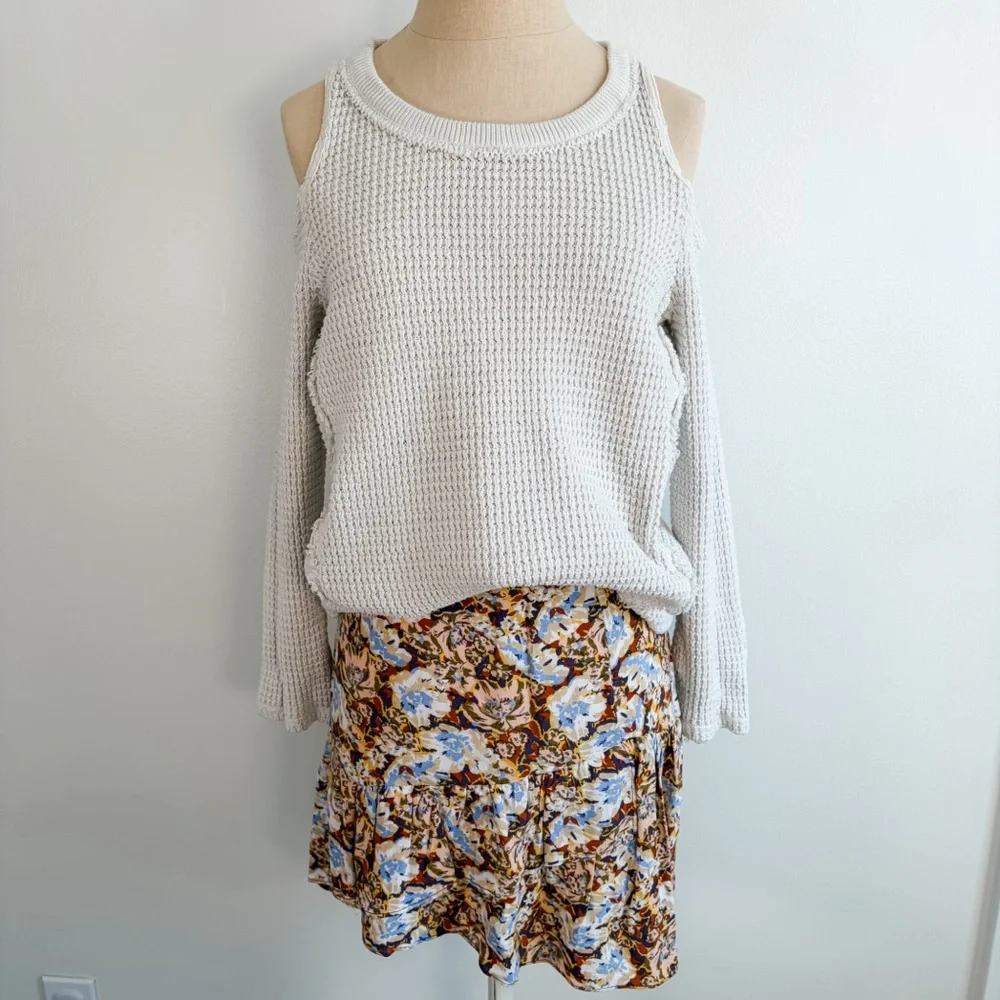Free People Nadia Yellow Floral Print Ruffled Wrap Mini Skirt